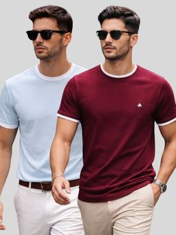 Parcel Yard - Men Multi-Colour Cotton Round Neck T-Shirt (Pack of 2)
