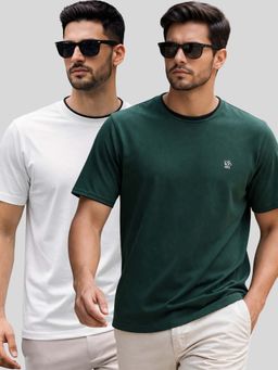 Parcel Yard - Men Multi-Colour Cotton Round Neck T-Shirt (Pack of 2)