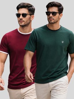 Parcel Yard - Men Multi-Colour Cotton Round Neck T-Shirt (Pack of 2)