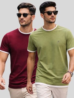 Parcel Yard - Men Multi-Colour Cotton Round Neck T-Shirt (Pack of 2)