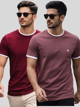 Parcel Yard - Men Multi-Colour Cotton Round Neck T-Shirt (Pack of 2)
