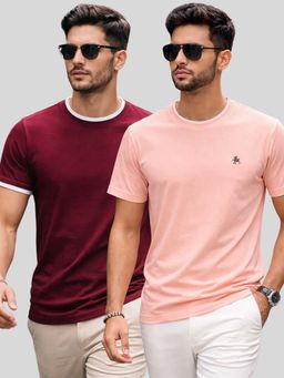 Parcel Yard - Men Multi-Colour Cotton Round Neck T-Shirt (Pack of 2)