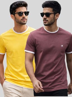 Parcel Yard - Men Multi-Colour Cotton Round Neck T-Shirt (Pack of 2)