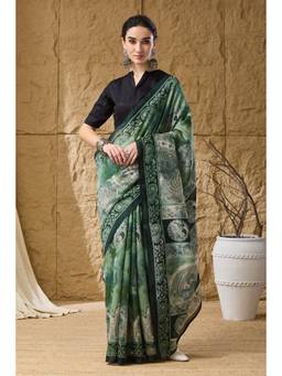 RACHNA - Green Kalamkari Printed Silk Blend Ready To Wear Saree