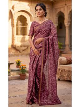 Elora - Dusty Wine Geometric Printed Ready To Wear Saree