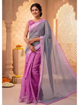 Elora - Purple Striped Polka Printed Ready To Wear Saree