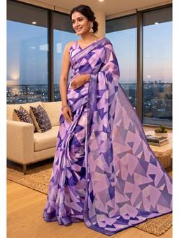 Elora - Lavender Chanderi Cotton Digital Printed Ready To Wear Saree
