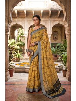 Elora - Mustard Botanical Printed Ready To Wear Saree