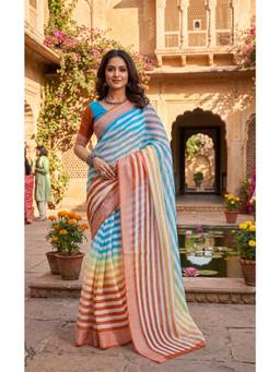 Elora - Multi-Color Striped Printed Ready To Wear Saree