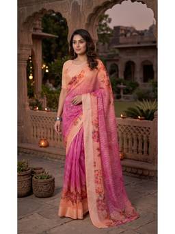 Elora - Pink-Peach Floral Printed Ready To Wear Saree