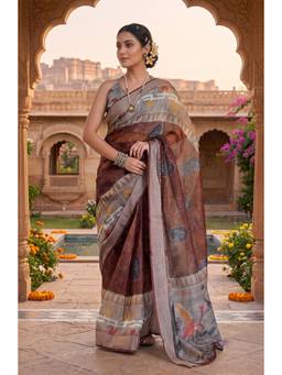 Elora - Brown Digital Printed Ready To Wear Saree