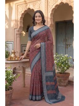 Elora - Brown Bandhani Printed Ready To Wear Saree