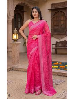 Elora - Rani Pink Bandhani Printed Ready To Wear Saree