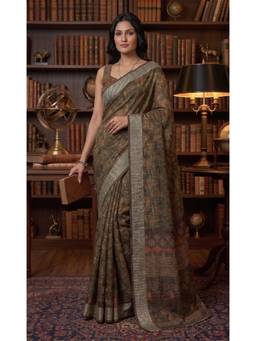 Elora - Brown Block Printed Ready To Wear Saree