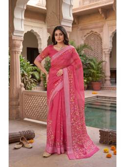 Elora - Pink Floral Printed Ready To Wear Saree