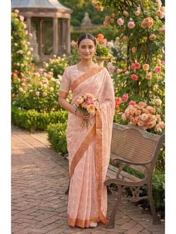 Elora - Peach Block Printed Ready To Wear Saree