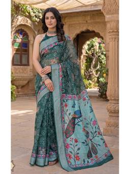 Elora - Green Bandhani Printed Ready To Wear Saree