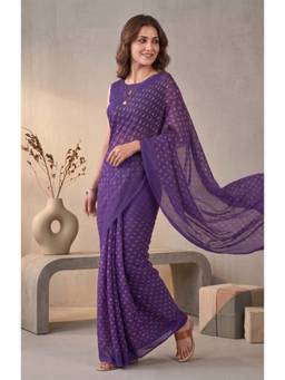 Elora - Purple Linen Bandhani Digital Printed Saree