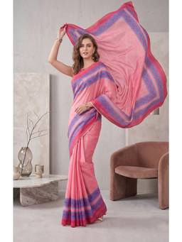 Elora - Baby Pink Linen Geometric Digital Printed Saree