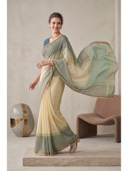 Elora - Beige Linen Floral Digital Printed Saree