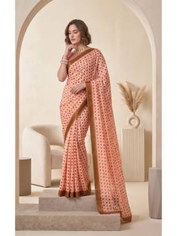 Elora - Peach Linen Geometric Digital Printed Saree