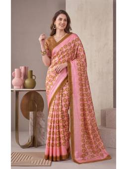Elora - Pink-Olive Linen Digital Printed Saree