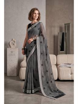Elora - Black Linen Printed Digital Printed Saree