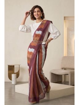 Elora - Multi-Color Linen Stripes Digital Printed Saree