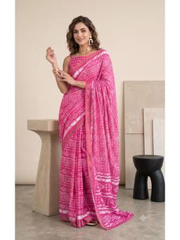 Elora - Pink Linen Shibori Digital Printed Saree
