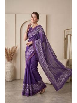 Elora - Purple Linen Digital Printed Saree