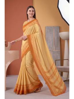 Elora - Yellow Linen Digital Printed Saree