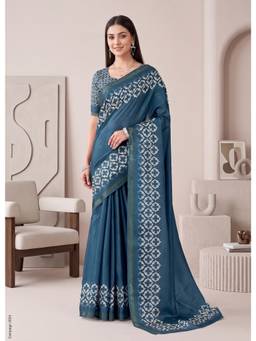 Elora - Teal Linen Digital Printed Saree