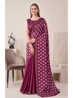 Elora - Wine Linen Floral Digital Printed Saree
