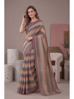 Elora - Multi-Color Linen Stripes Digital Printed Saree