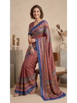 Elora - Multi-Color Linen Geometric Digital Printed Saree