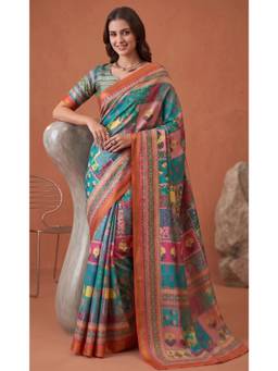 Elora - Multi-Color Linen Digital Printed Saree