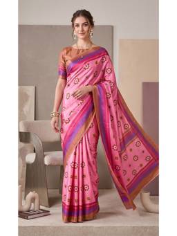 Elora - Baby Pink Linen Digital Floral Printed Saree