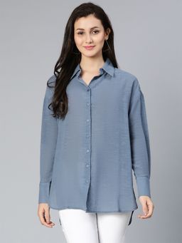Oxolloxo - Rugged Solid Grey Women Formal Shirt