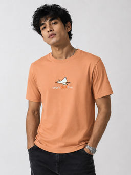 Bene Kleed - Men Orange Regular Fit Embroidered Half sleeves T-Shirt