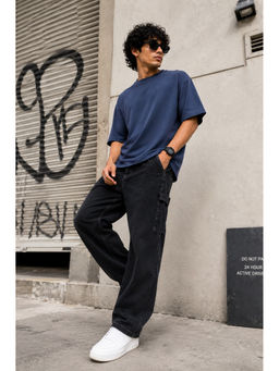 Bene Kleed - Men Solid Dust Blue Oversize Fit Half sleeves T-Shirt