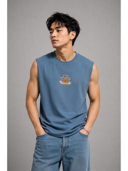 Bene Kleed - Men Blue Relaxed Fit Embroidered Sleeveless Tank