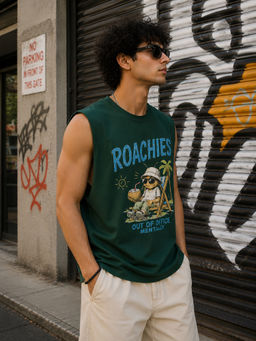 Bene Kleed - Men Green Graphic Relaxed fit Sleeveless Tank
