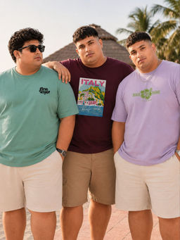 RIGO - Men Plus Casual Printed Crew Neck Cotton T-Shirts (Pack of 3)