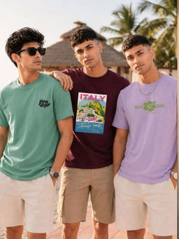 RIGO - Men Casual Printed Crew Neck Cotton T-Shirts (Pack of 3)