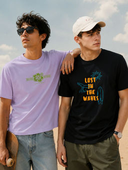 RIGO - Men Casual Printed Crew Neck Cotton T-Shirts (Pack of 2)