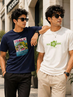 RIGO - Men Casual Printed Crew Neck Cotton T-Shirts (Pack of 2)