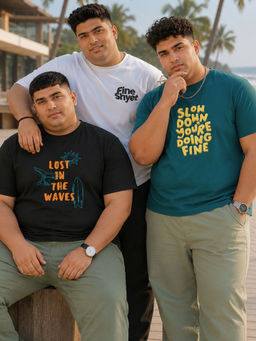 RIGO - Men Plus Casual Printed Crew Neck Cotton T-Shirts (Pack of 3)