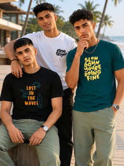 RIGO - Men Casual Printed Crew Neck Cotton T-Shirts (Pack of 3)