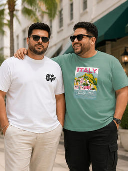 RIGO - Men Plus Casual Printed Crew Neck Cotton T-Shirts (Pack of 2)