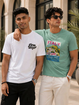 RIGO - Men Casual Printed Crew Neck Cotton T-Shirts (Pack of 2)